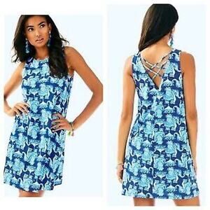 Lilly Pulitzer Kristen swing dress Deep Indigo Joy Ride Elephant womens small